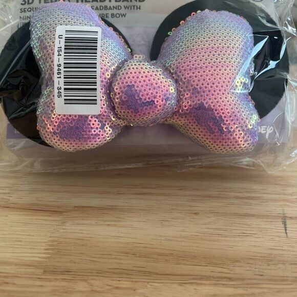 The Crème Shop Minnie Mouse 3D Teddy Headyband With Sequin Plush Ear & Bow Black